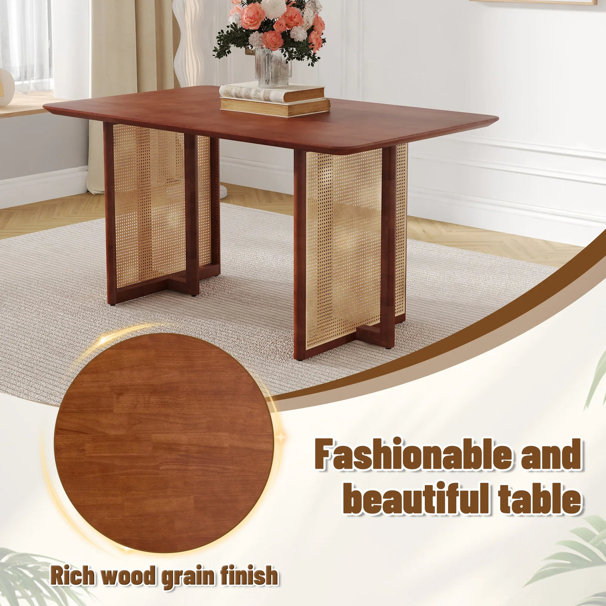 Dining Table Retro Solid Wood Rectangular Classic Walnut - Furniture Home Direct