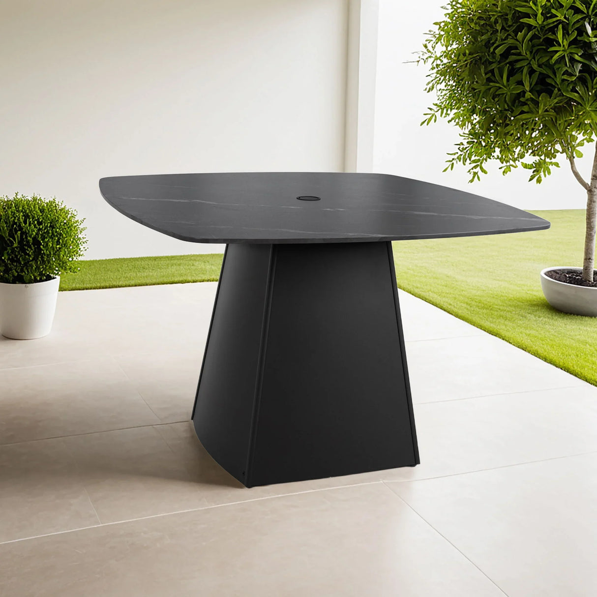 Rounded Square Outdoor Pedestal Dining Table - Furniture Home Direct