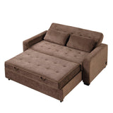 66.5" Upholstered Loveseat With Pull Out Bed, Two Throw Pillows, Dual USB Charging Port and Adjustable Backrest - Brown - Furniture Home Direct