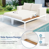 Outdoor Chaise Lounge Modern Cushions Wood Tray Beige - Furniture Home Direct