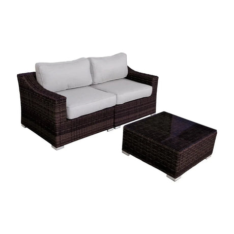 Wicker 2 Person Conversation Set, Durable Outdoor Seating With Cushions Mix - Brown Mix - Furniture Home Direct