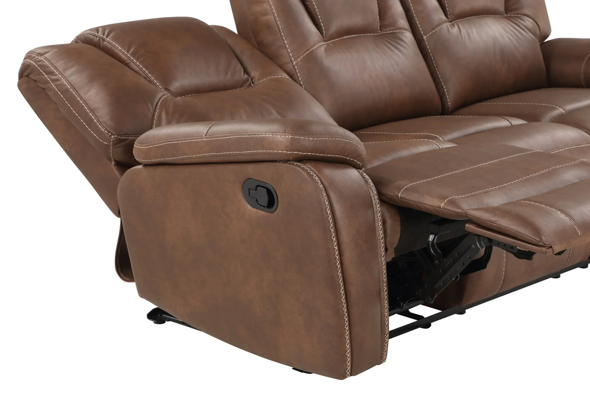 Reclining Sofa Faux Leather Manual Recline Comfort Brown - Furniture Home Direct