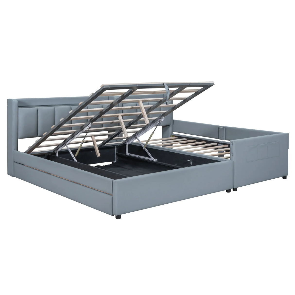 Platform Bed Upholstered Storage Hydraulic Drawers Gray - Furniture Home Direct