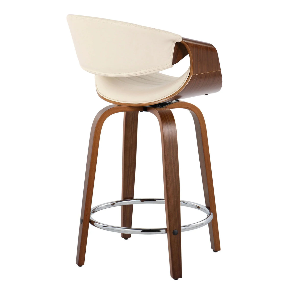 Symphony - Mid-Century Modern Fixed Height Counter Stool With Swivel And Round Footrest (Set of 2) - Walnut / Cream - Furniture Home Direct
