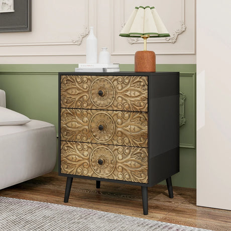 3 Drawer Cabinet, Suitable For Bedroom - Black - Furniture Home Direct