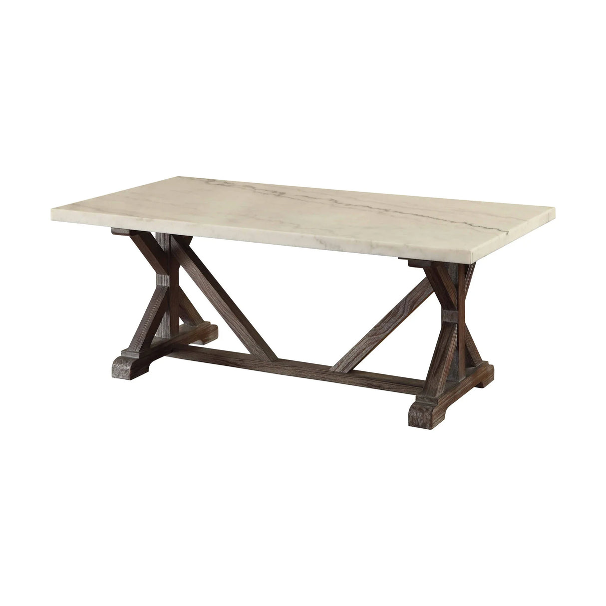 Romina - Marble Top Weathered Coffee Table - White Marble - Furniture Home Direct