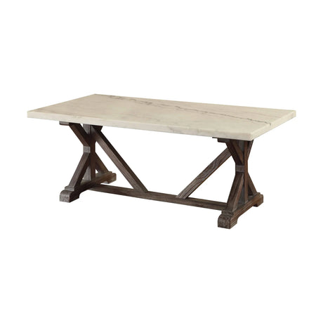 Romina - Marble Top Weathered Coffee Table - White Marble - Furniture Home Direct