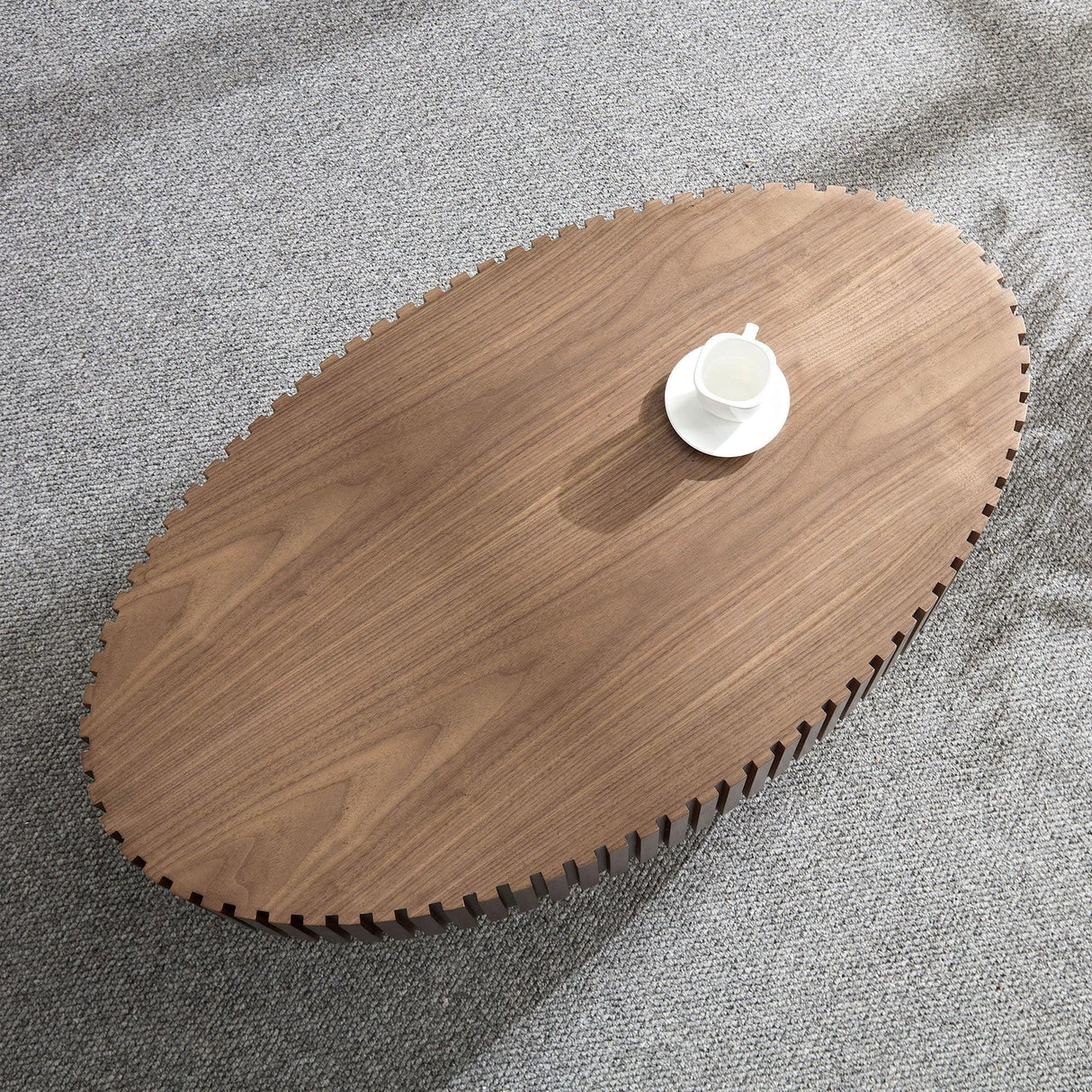 Coffee Table Drum Design With Slatted Sides Dark Walnut - Furniture Home Direct