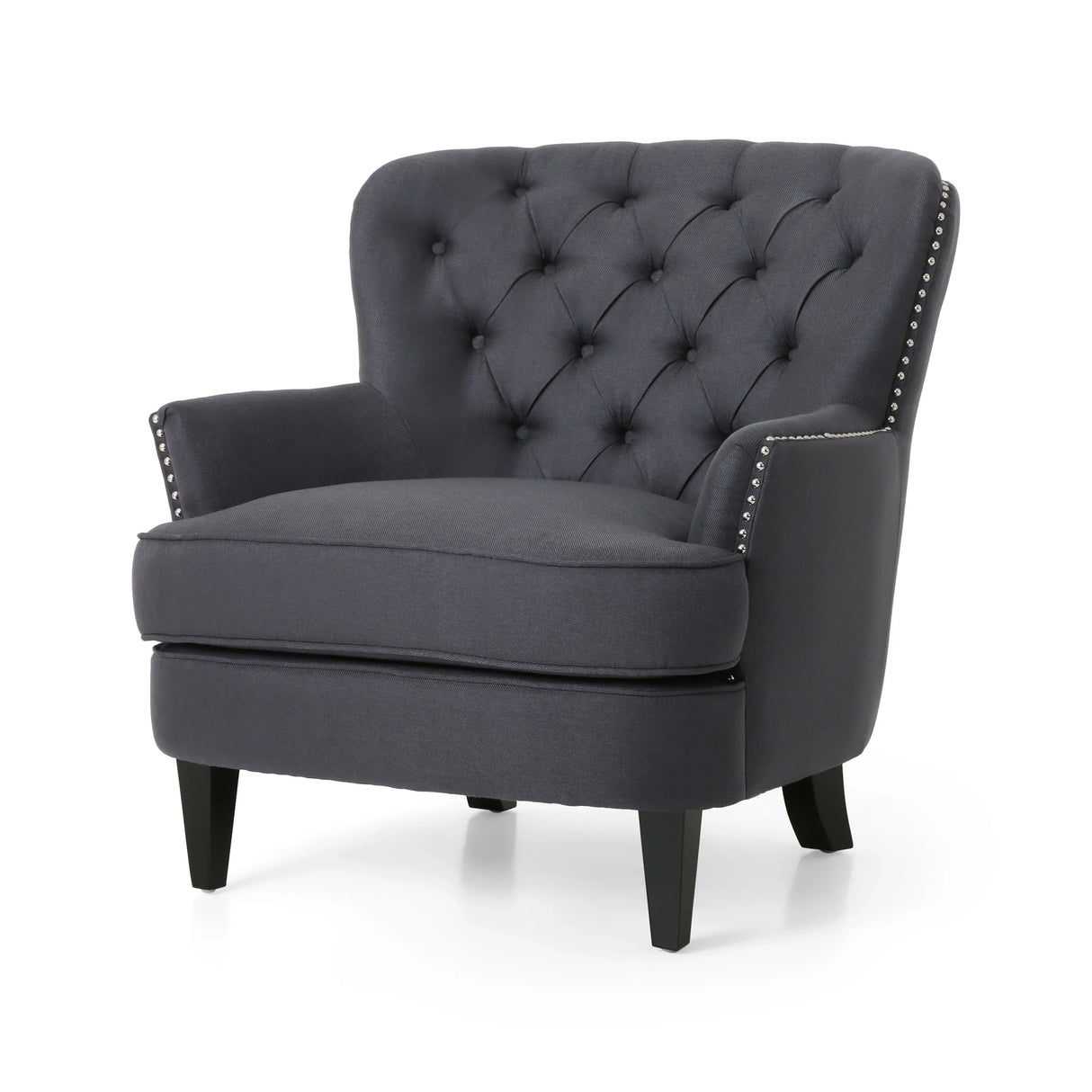 Club Chair and Ottoman Tufted Set with Nailhead Gray - Furniture Home Direct
