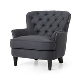 Club Chair and Ottoman Tufted Set with Nailhead Gray - Furniture Home Direct