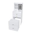 3 In 1 Dressing Table With LED Mirror & Storage Stool, Compact Makeup Vanity - White - Furniture Home Direct