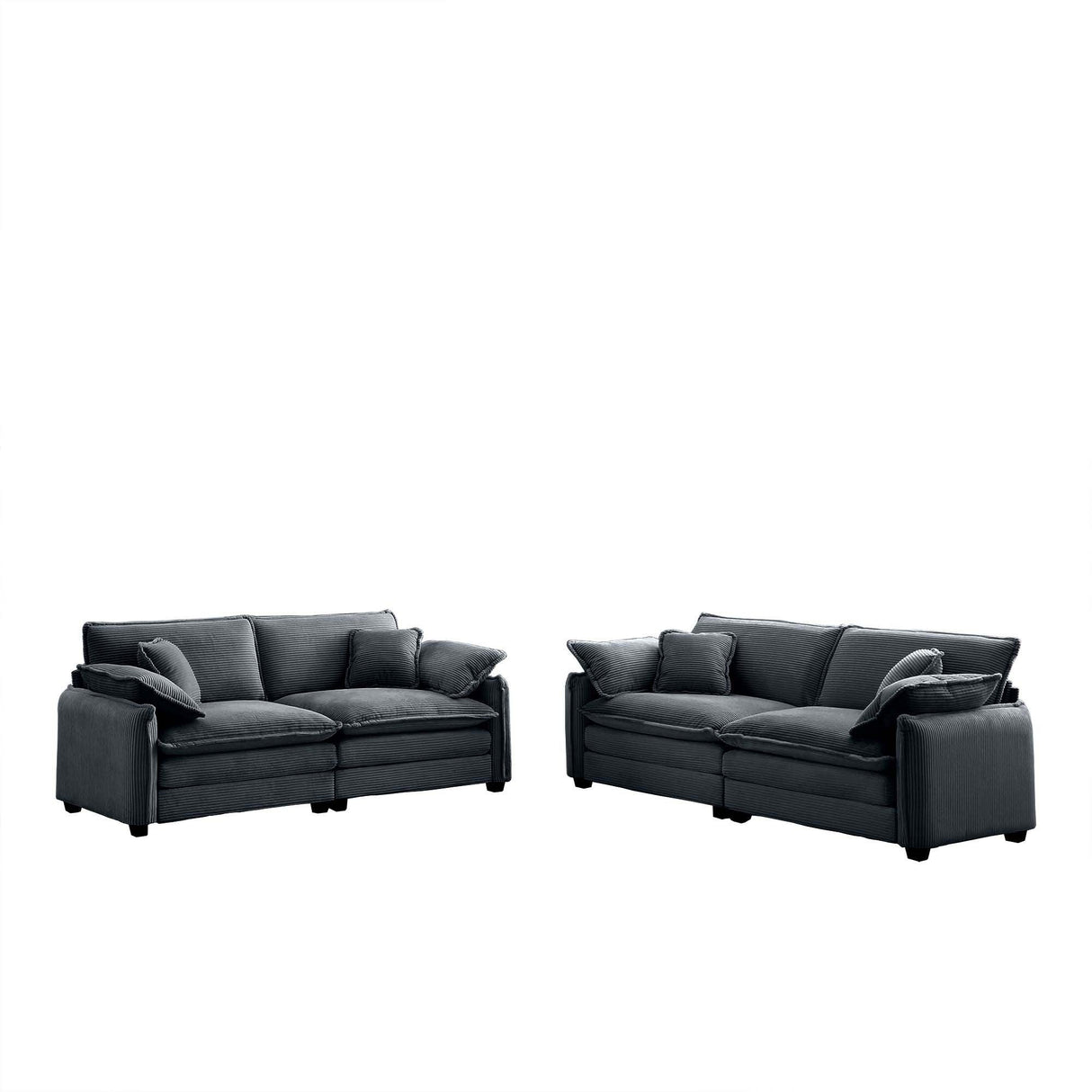 Two-Piece Corduroy Living Room Set (Sofa and Love Seat) - Gray - Furniture Home Direct