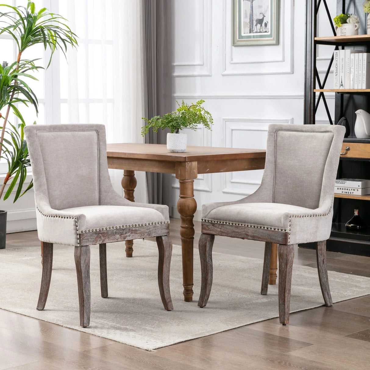 Ultra Side Dining Chair,Thickened Fabric Chairs With Neutrally Toned Solid Wood Legs, Bronze Nail Head (Set of 2) - Furniture Home Direct