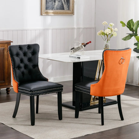 Nikki - Modern, High-End Tufted Solid Wood Contemporary PU And Velvet Upholstered Dining Chair With Wood Legs Nailhead Trim (Set of 2) - Furniture Home Direct