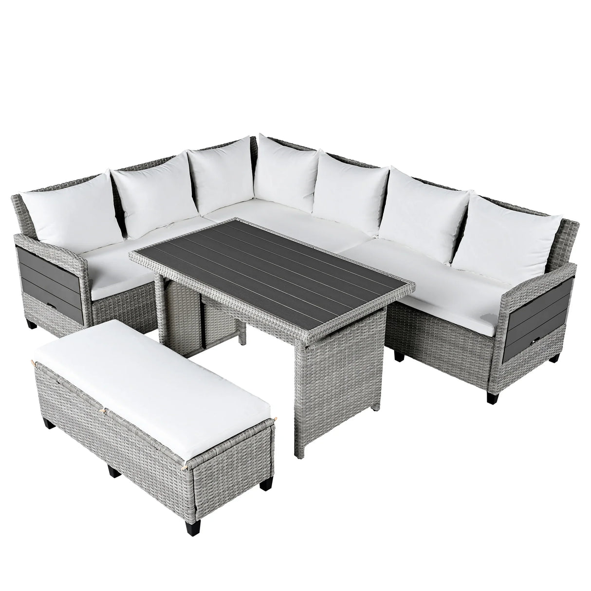 Outdoor Rattan Sectional With 2 Extendable Side Tables and Washable Covers - Furniture Home Direct