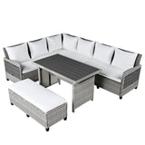 Outdoor Rattan Sectional With 2 Extendable Side Tables and Washable Covers - Furniture Home Direct