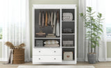 3 Shutter Door Wardrobe Armoire Closet with 2 Drawers, White - Furniture Home Direct