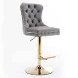 Counter Stools Tufted Velvet Back Swivel Gold Base Gray - Furniture Home Direct