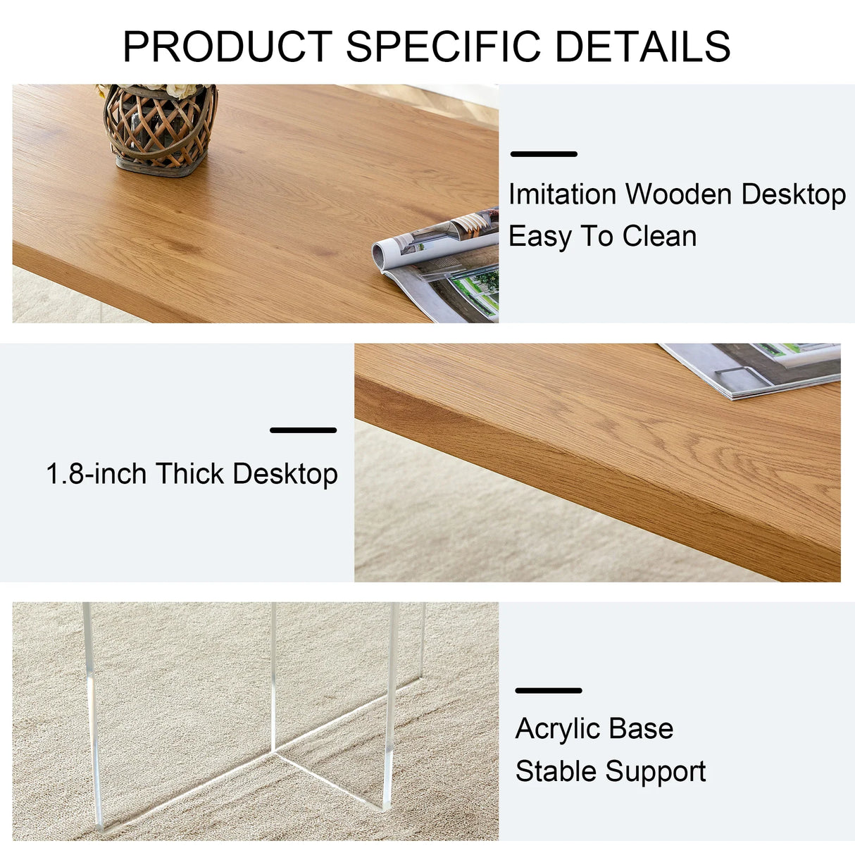 Dining Table With Wooden Top And Clear Acrylic Legs Natural - Furniture Home Direct