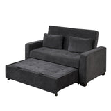 66.5" Upholstered Loveseat With Pull Out Bed, Two Throw Pillows, Dual USB Charging Port and Adjustable Backrest - Black - Furniture Home Direct