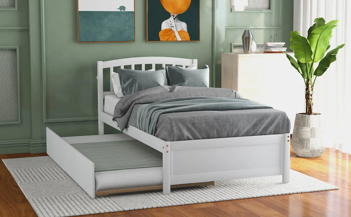 Platform Bed Wood Bed Frame With Trundle - Furniture Home Direct