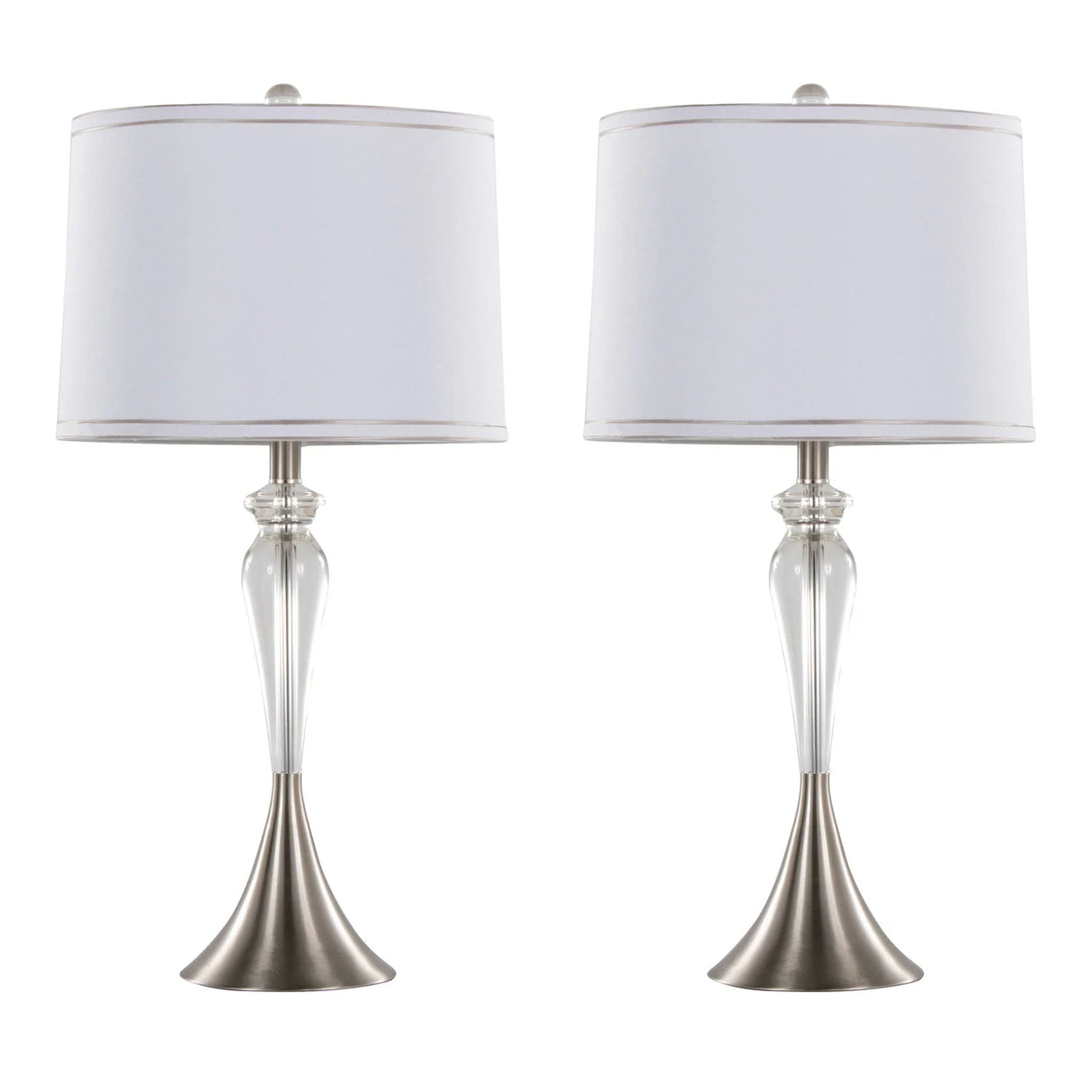 Ashland - Contemporary Crystal Table Lamp (Set of 2) - Clear Crystal / Nickel / White - Furniture Home Direct