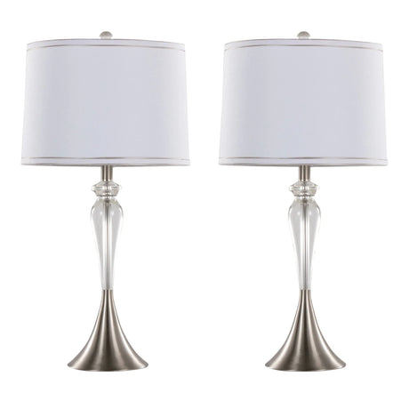 Ashland - Contemporary Crystal Table Lamp (Set of 2) - Clear Crystal / Nickel / White - Furniture Home Direct