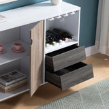 Wooden Display Rack, Cabinet With Drawer, Holds 6 Wine Glass - White / Dark Taupe - Furniture Home Direct