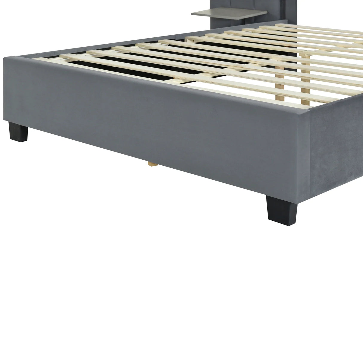 Queen Bed Upholstered Platform With Tall Headboard Gray - Furniture Home Direct