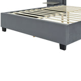 Queen Bed Upholstered Platform With Tall Headboard Gray - Furniture Home Direct