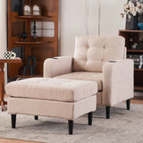 Upholstered Armchair And Storage Ottoman Set, Comfortable Single Sofa With Cup Holders And Tufted Detailing, Ideal For Living Room Or Bedroom - Furniture Home Direct