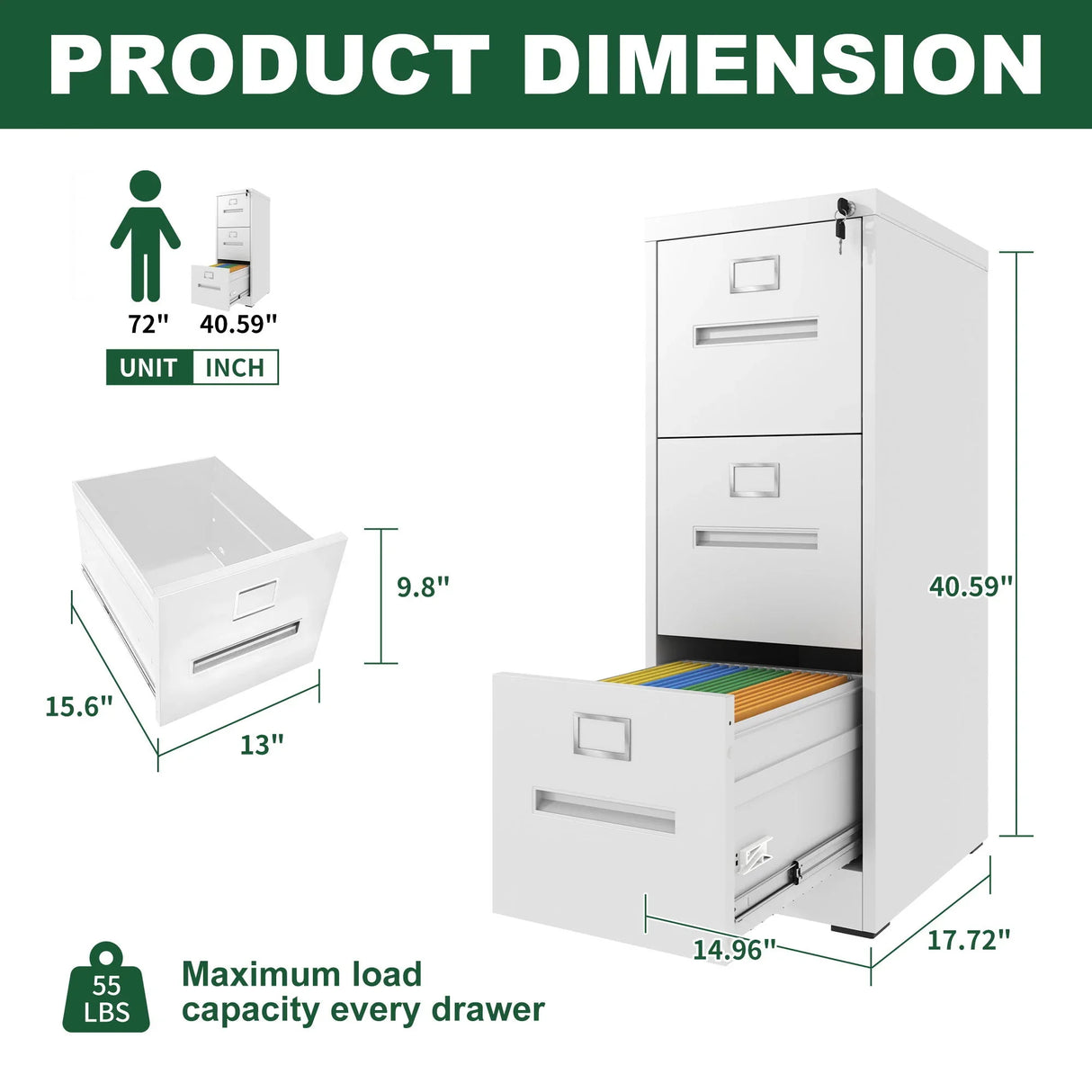 Premium Drawer File Cabinet With Lock, Metal Vertical Design, A4 Legal / Letter Size - Furniture Home Direct