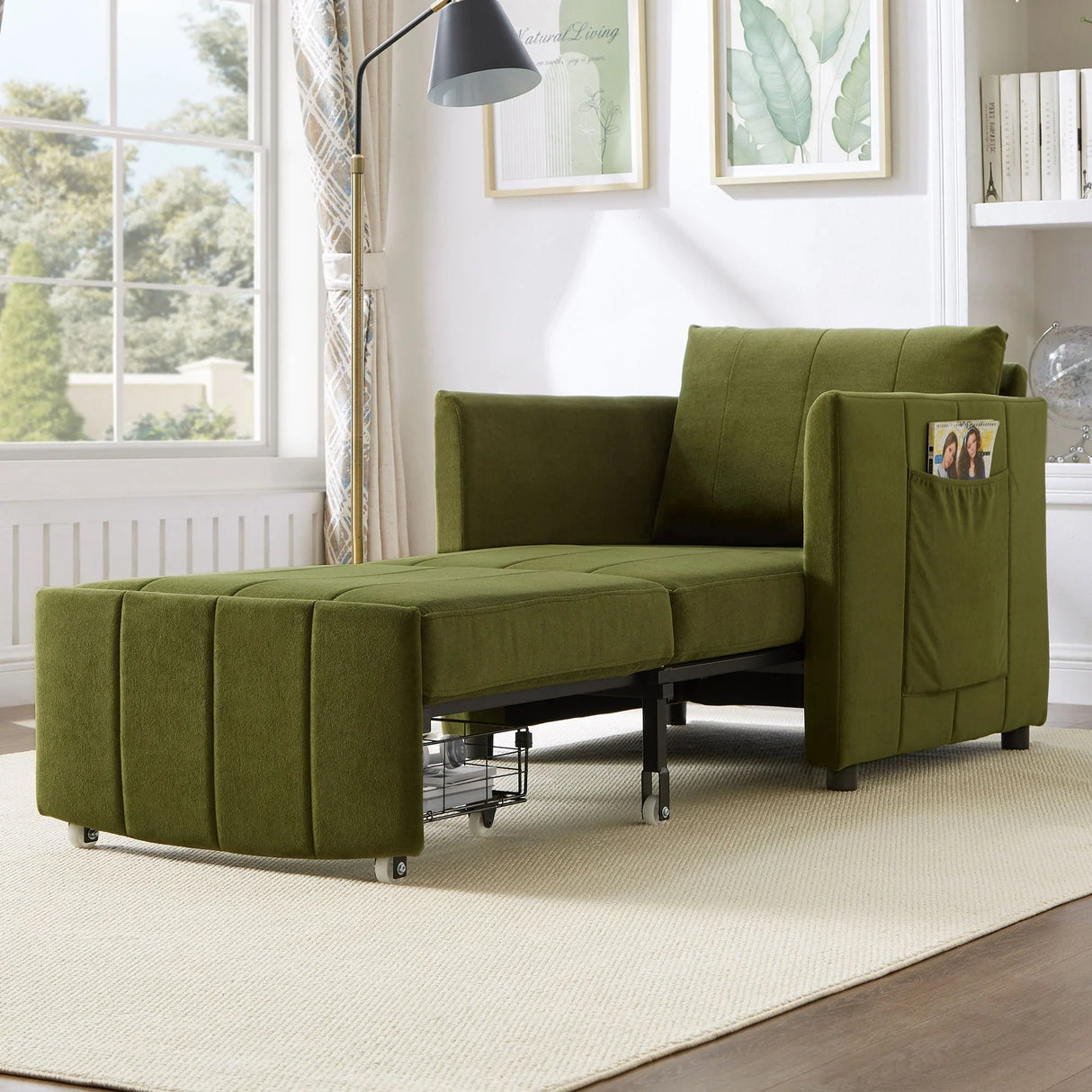 Upholstered Convertible Sleeper Sofa With 5 Position Backrest, Side Pockets, Storage - Furniture Home Direct