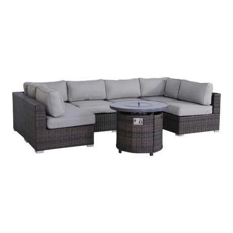 Wicker Outdoor Lounge Set With Cushions And Fire Pit - Furniture Home Direct