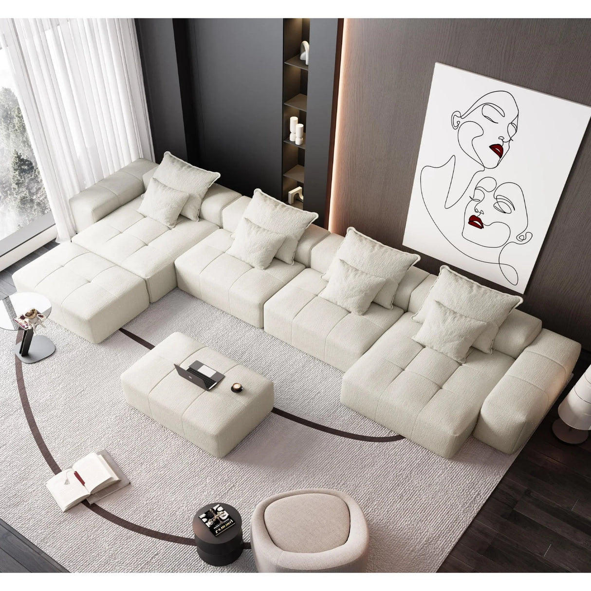 Modern Oversized Diy Combination Modular Sectional Sofa With Pillows - Furniture Home Direct