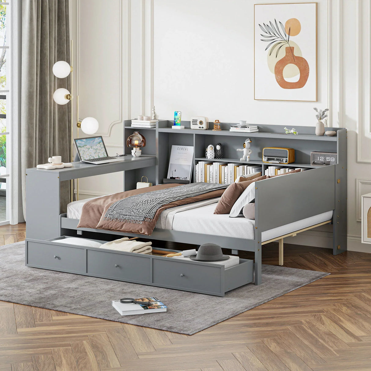 Daybed With 3 Drawers USB Ports And Desk - Furniture Home Direct