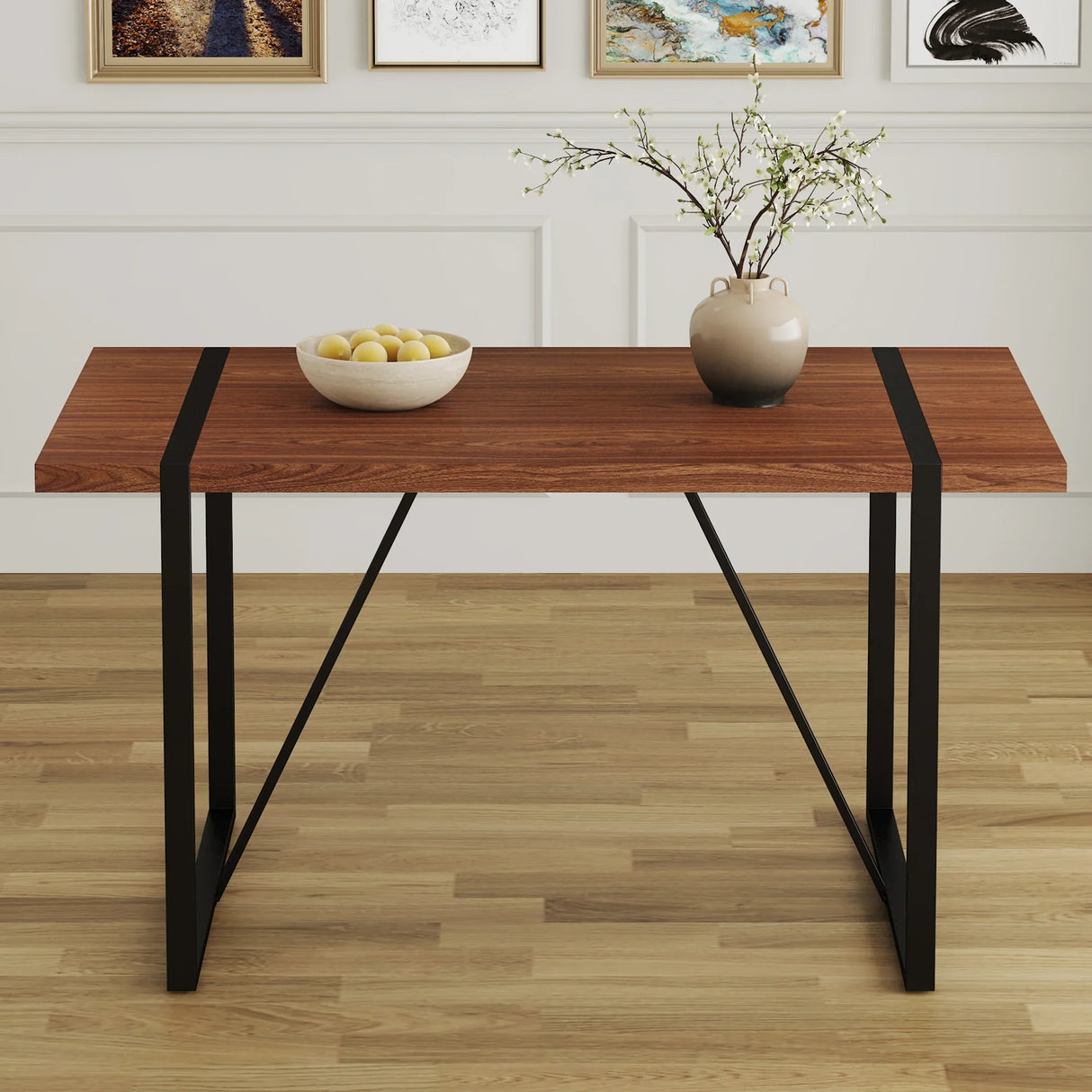 Dining Table Industrial Wood Grain Rectangular Walnut - Furniture Home Direct