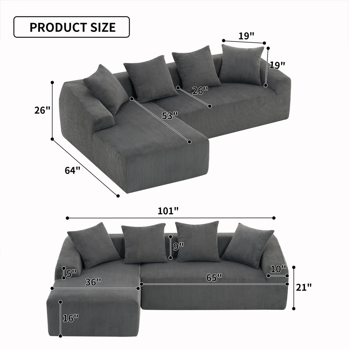 Combined 3 Seater Sofa With 4 Pillows - Furniture Home Direct