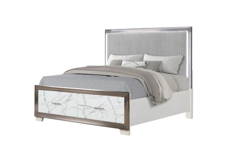 Queen Bed With Marble Pattern Dresser Nightstand White - Furniture Home Direct