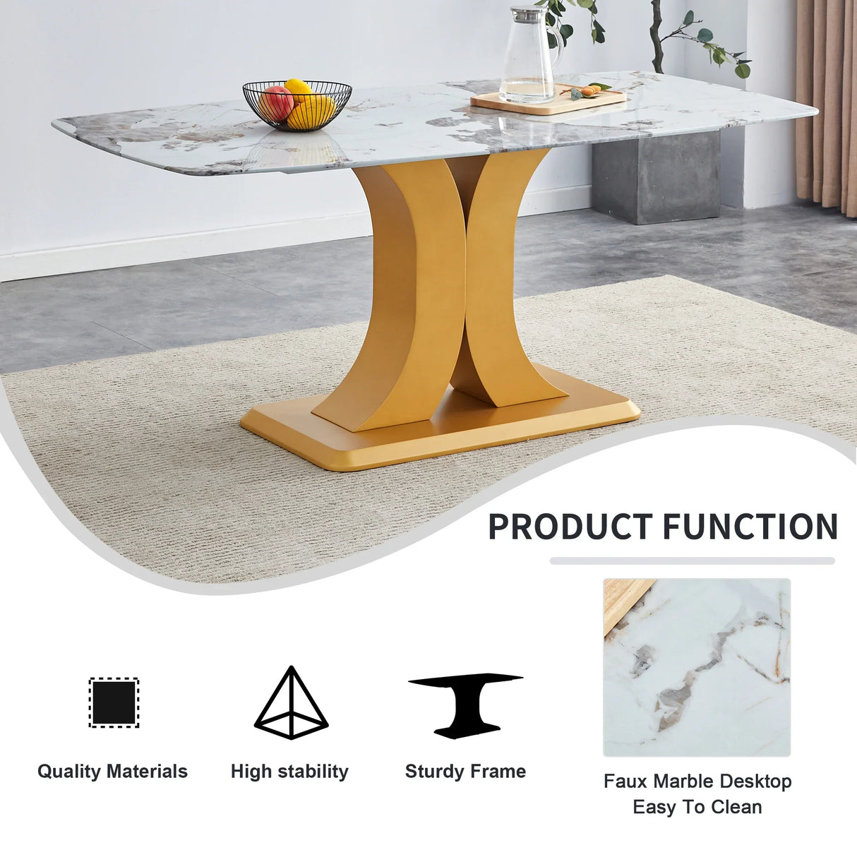 Modern Minimalist Dining With Imitation Marbled Glass Tabletop - Furniture Home Direct