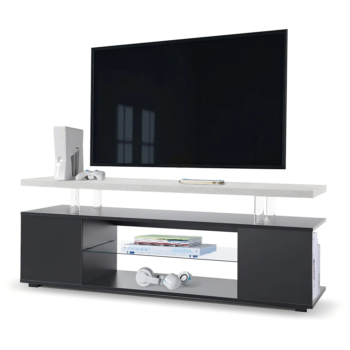 TV Stant With LED And Large Side Cabinet - Furniture Home Direct