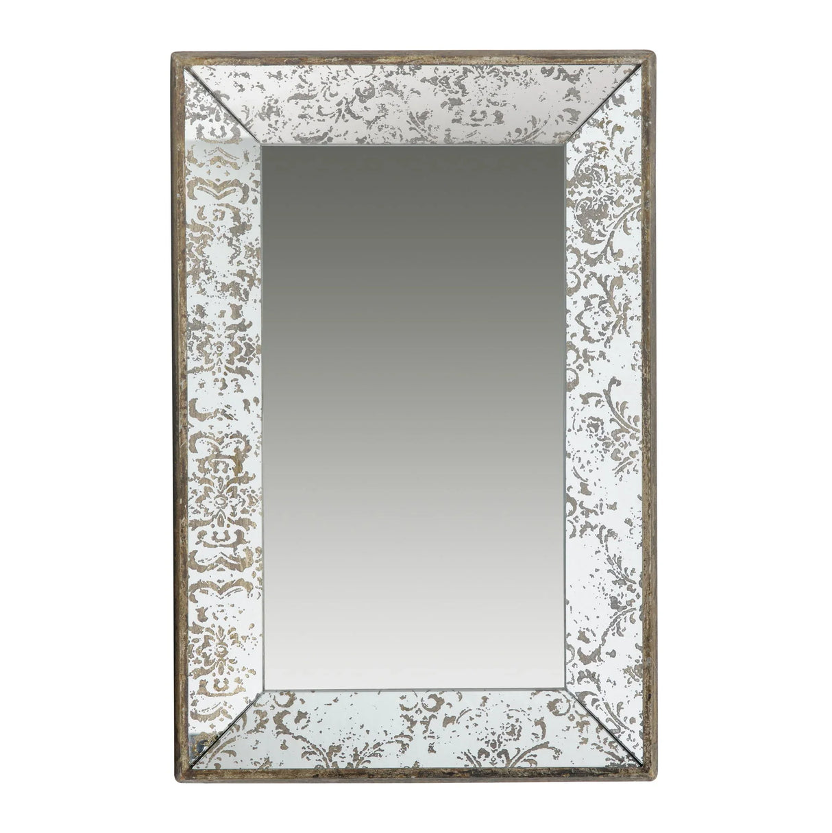 Antique Rectangle Mirror With Floral Accents, Mirrored Display Tray, Hanging Wall Mirror - Furniture Home Direct