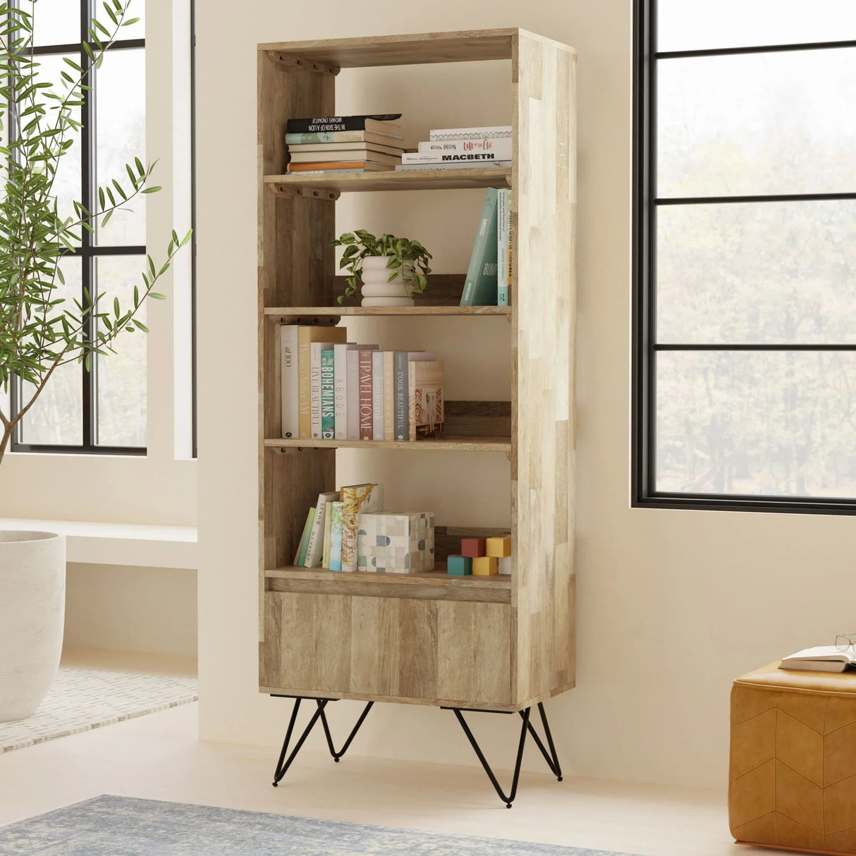 Hunter - Tall Bookcase - Natural - Furniture Home Direct