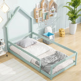 Wood Bed With House Shaped Headboard Floor Bed With Fences - Furniture Home Direct