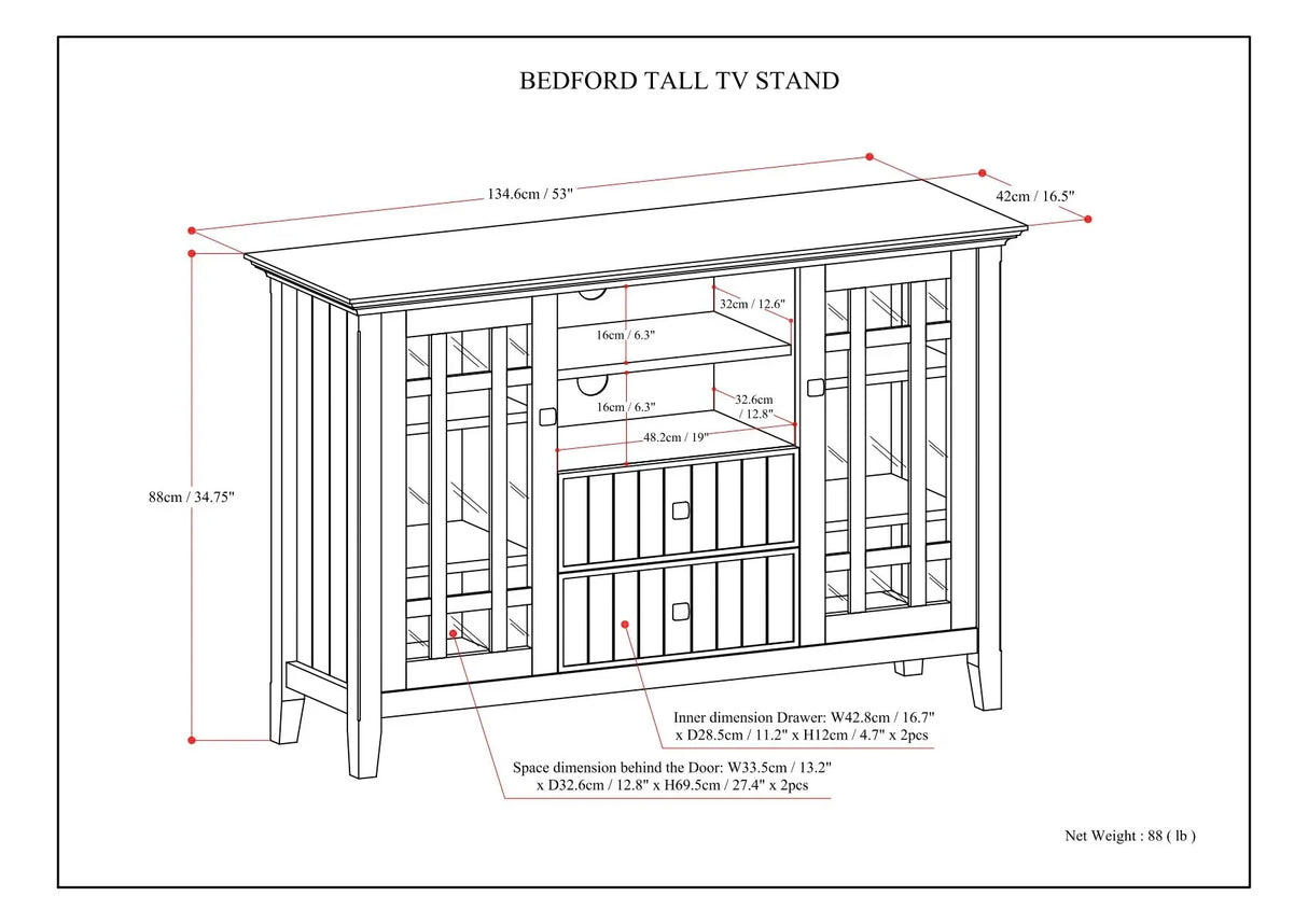 Bedford - Handcrafted Tall TV Media Stand - Furniture Home Direct