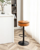 Bar Stool Round Tufted PU Leather Adjustable Height Brown - Furniture Home Direct