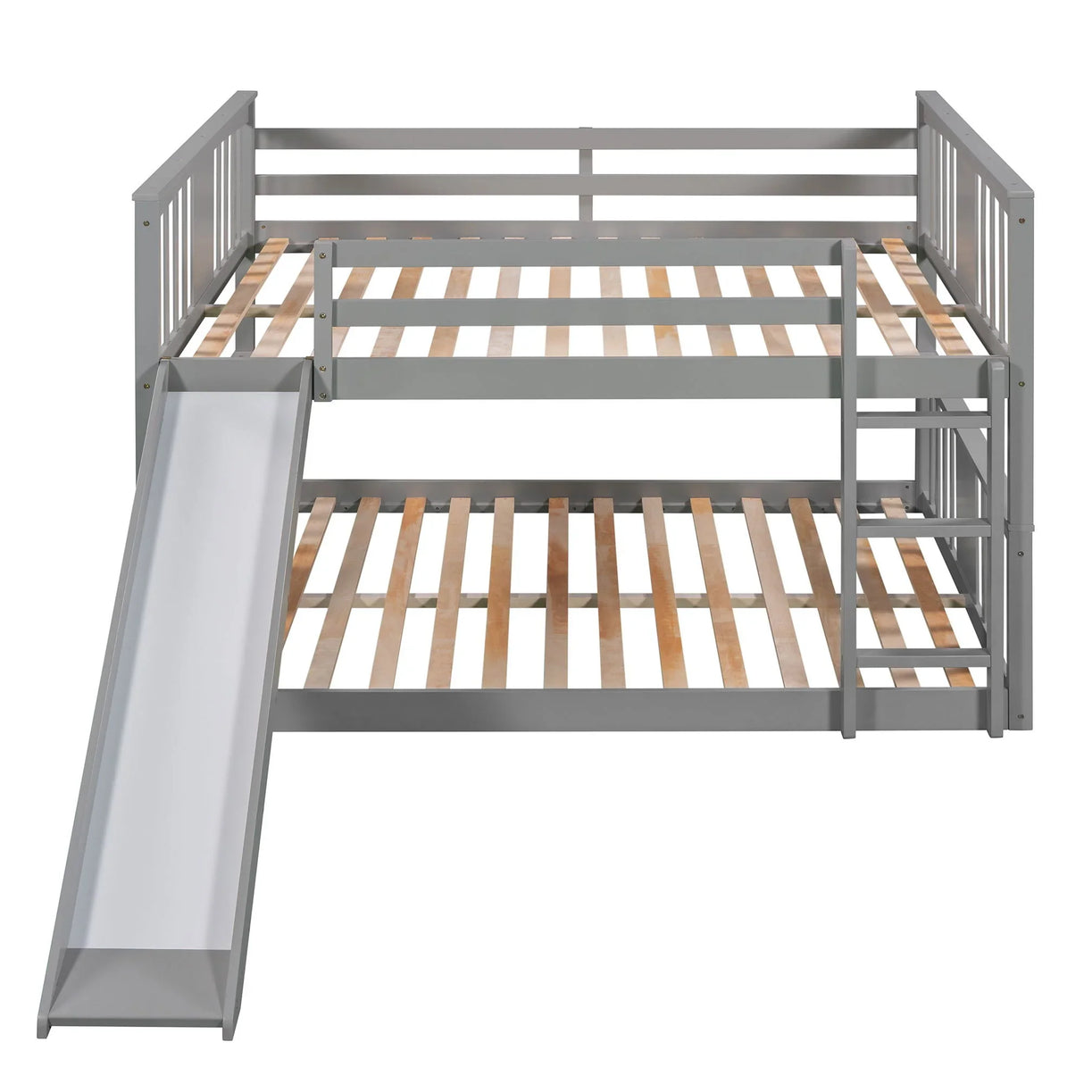 Full Over Full Bunk Bed With Ladder With Slide - Gray - Furniture Home Direct