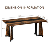 Rustic Rectangular Large Dining Table, Waterproof Desk For 8 People, & Steel With Adjustable Legs - Black / Rustic Brown - Furniture Home Direct