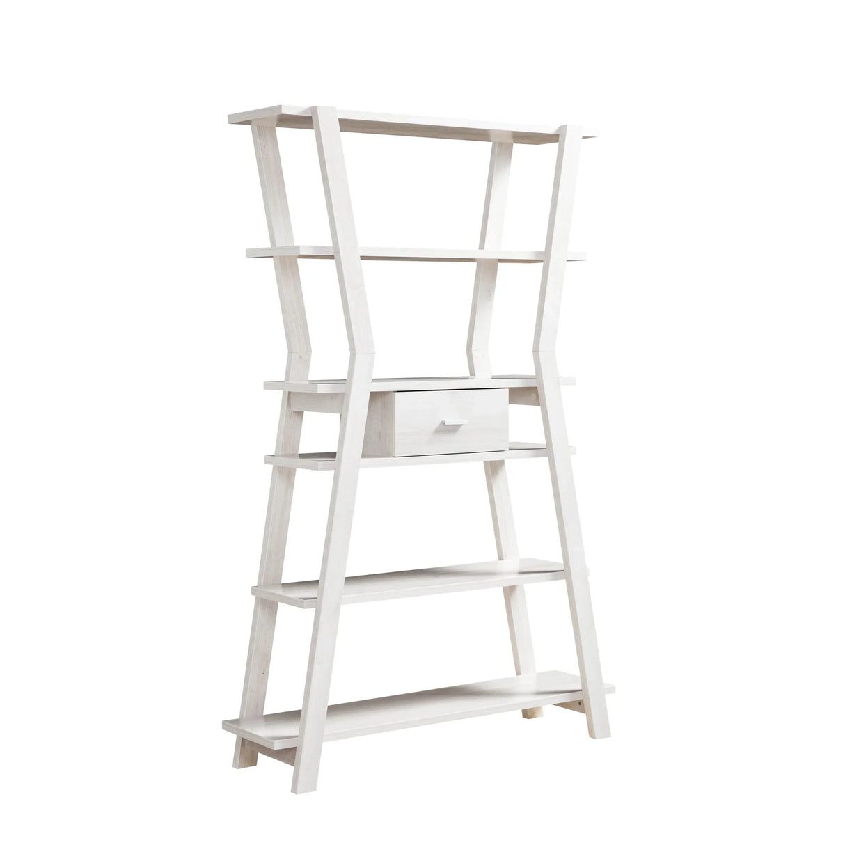 Modern Home Display Cabinet 4 Tier Open Shelving With Center Drawer - White Oak - Furniture Home Direct