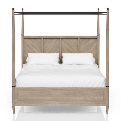 Queen Canopy Bedroom Set With A 2 Drawer Nightstand A Modern Dresser With Poster Mirror And A Door Chest - Sand - Furniture Home Direct